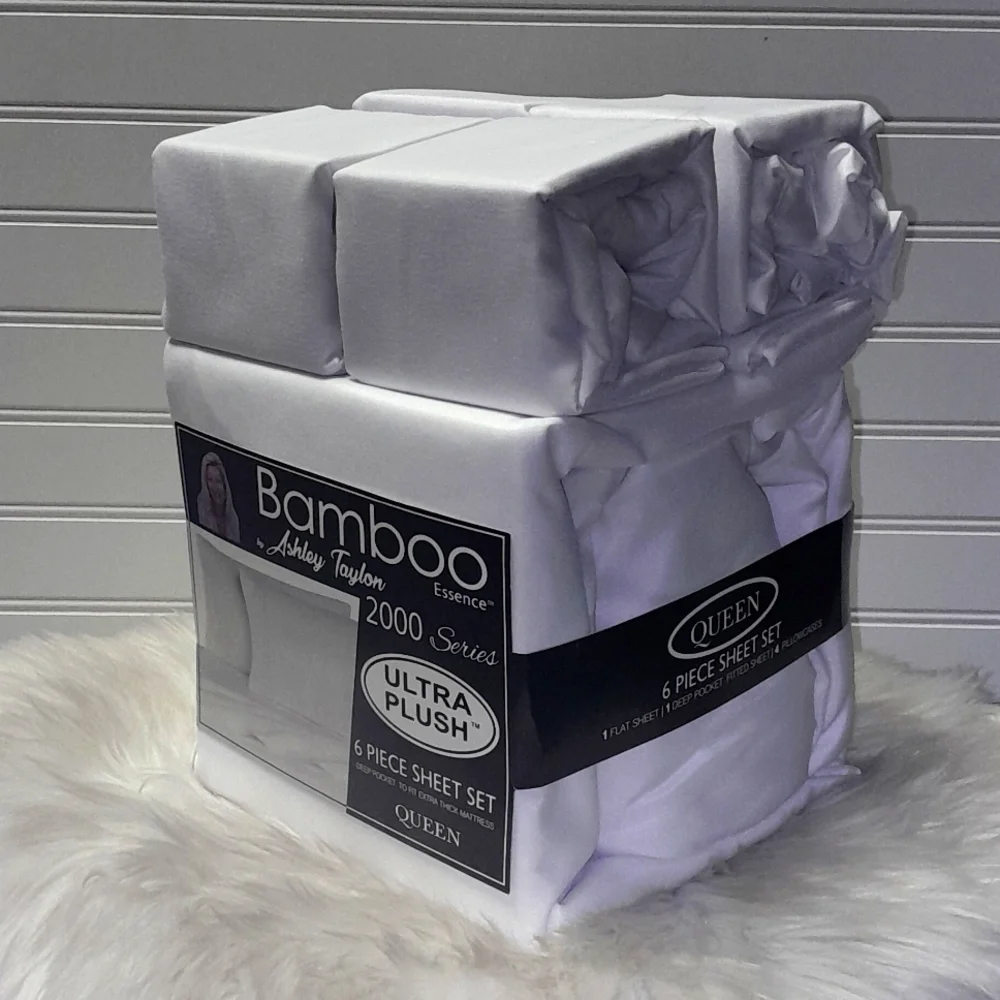 Bamboo Essence Queen White 6 Piece Sheet Set